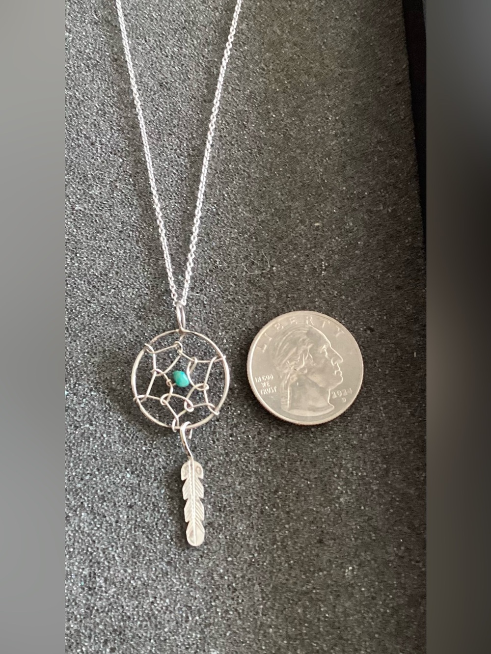 Sterling Silver Necklace with Turquoise Accent Dreamcatcher Charm Stamped 925 - Picture 2 of 4